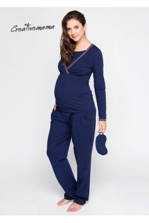 Пижама для беременных и кормления Creative Mama Bluemarine  темно/синяя