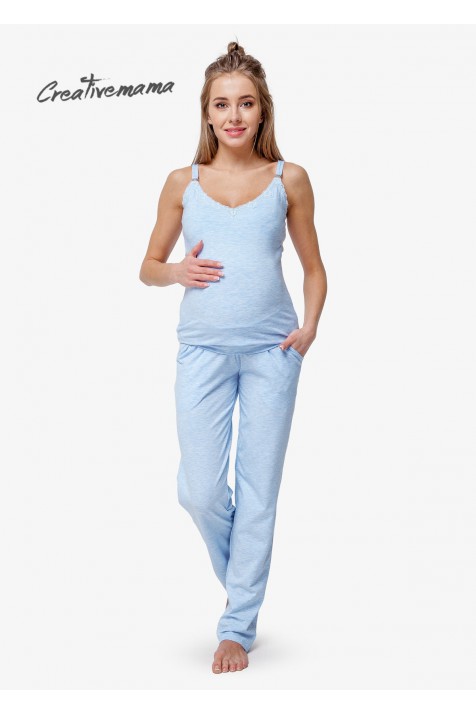 Пижама для беременных и кормления Creative Mama Blue Coton (хлопок)