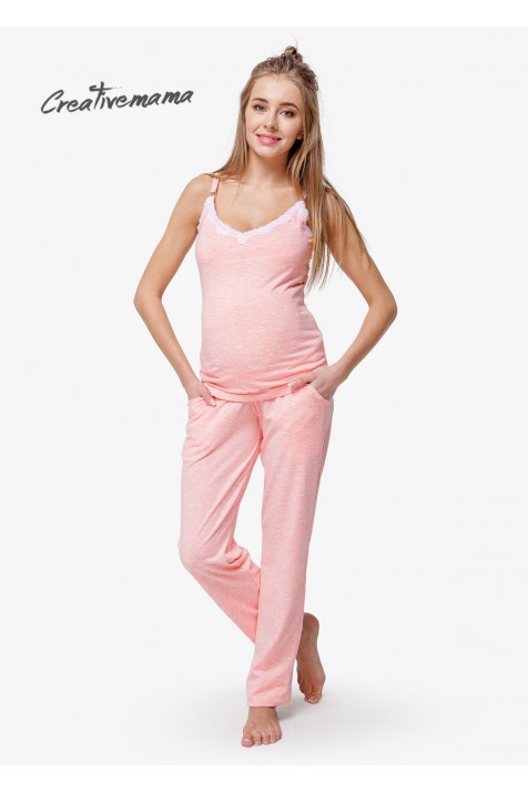 Пижама для беременных и кормления Creative Mama Peach Coton (хлопок)