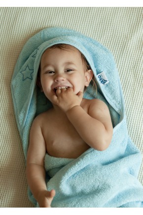 Детское Махровое полотенцек капюшоном XKKO 90x95 Organic  - голубое