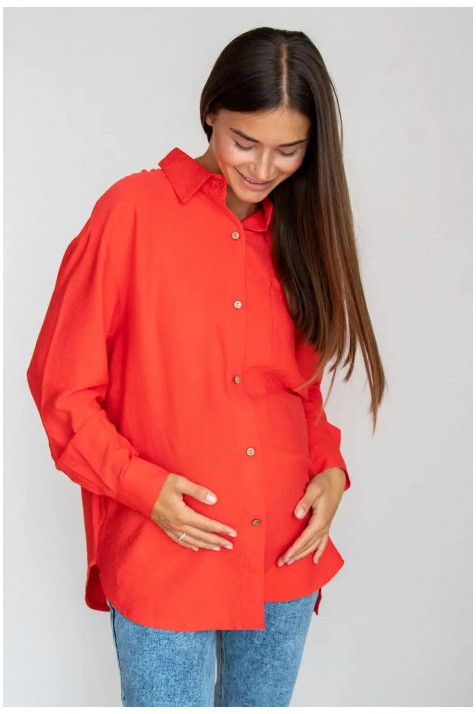 Рубашка оверсайз на пуговицах для беременных, To Be 2101711 , коралловый