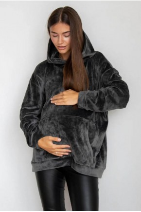 Теплый плюшевый худи для беременных и кормящих мам, To Be 4460150, графитовый