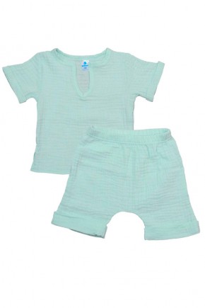 Муслиновый комплект для мальчика шорты+рубашка, голубой