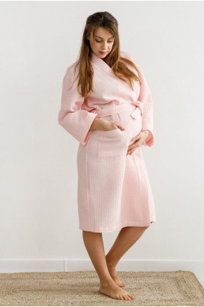 Вафельный халат для беременных  Magbaby розовый