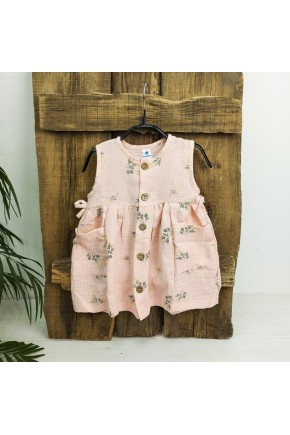 Муслиновое платье для девочки, персик в цветочек