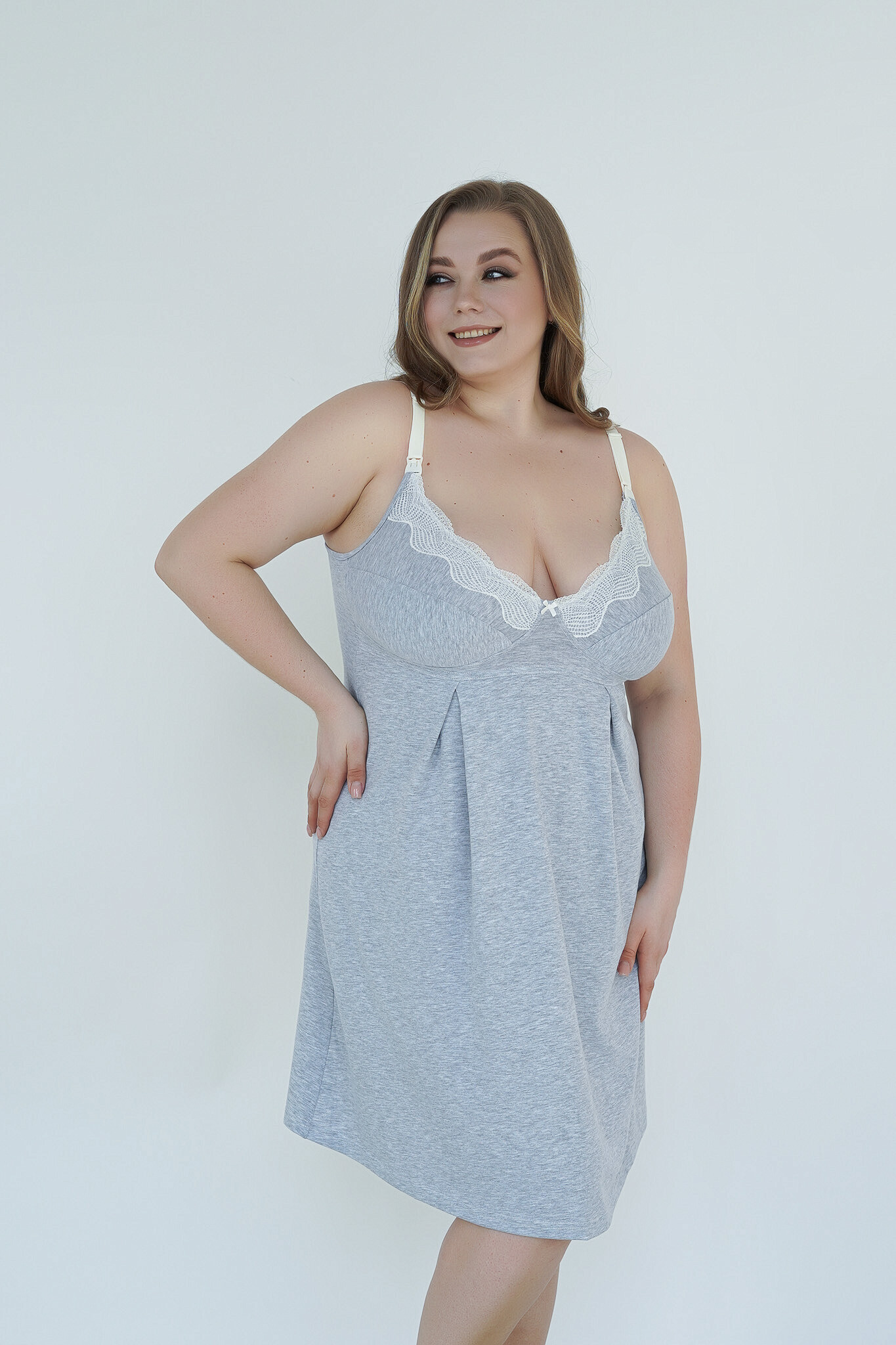 Нічна сорочка для вагітних та годуючих матусь Soft&Lace - Сірий меланж - Зображення 5