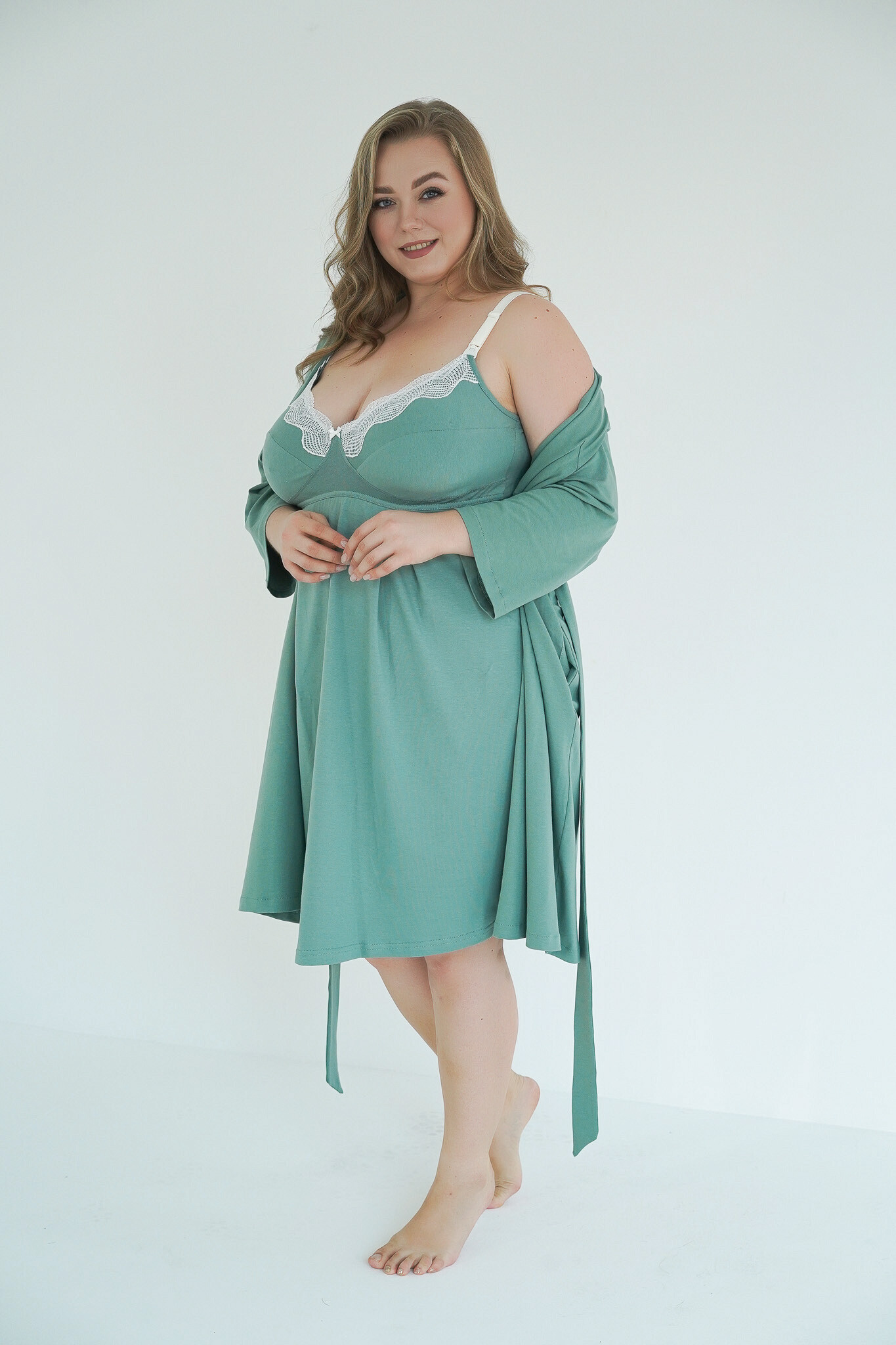 Нічна сорочка для вагітних та годуючих матусь "Soft&Lace" (арт. 24168) - Зелений - Зображення 6
