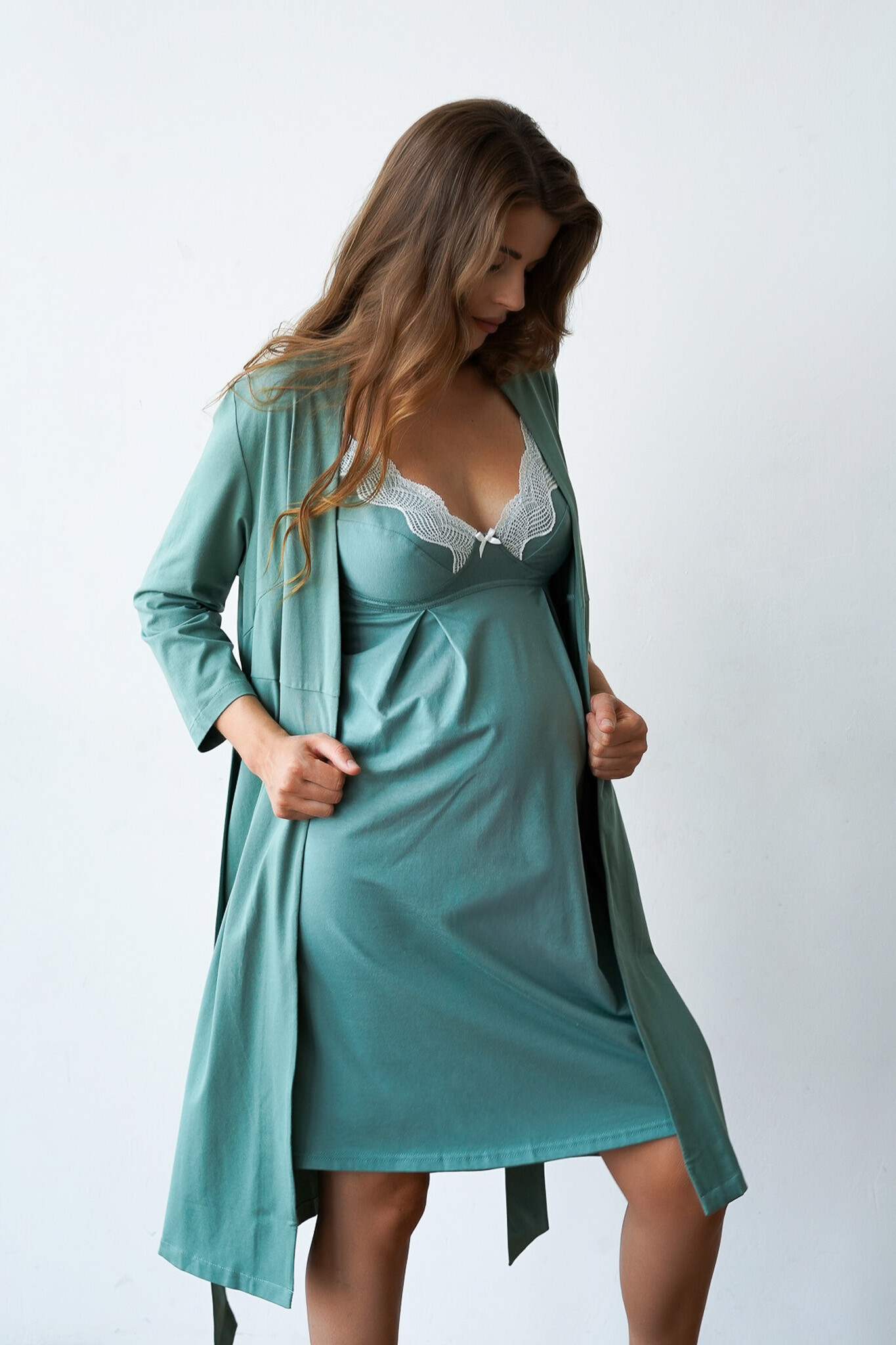 Халат для вагітних та годуючих матусь Soft&Lace - Зелений - Зображення 6