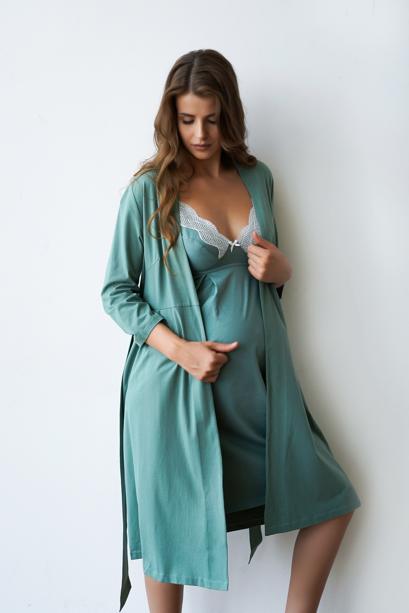Халат для вагітних та годуючих матусь Soft&Lace - Зелений - Зображення 7