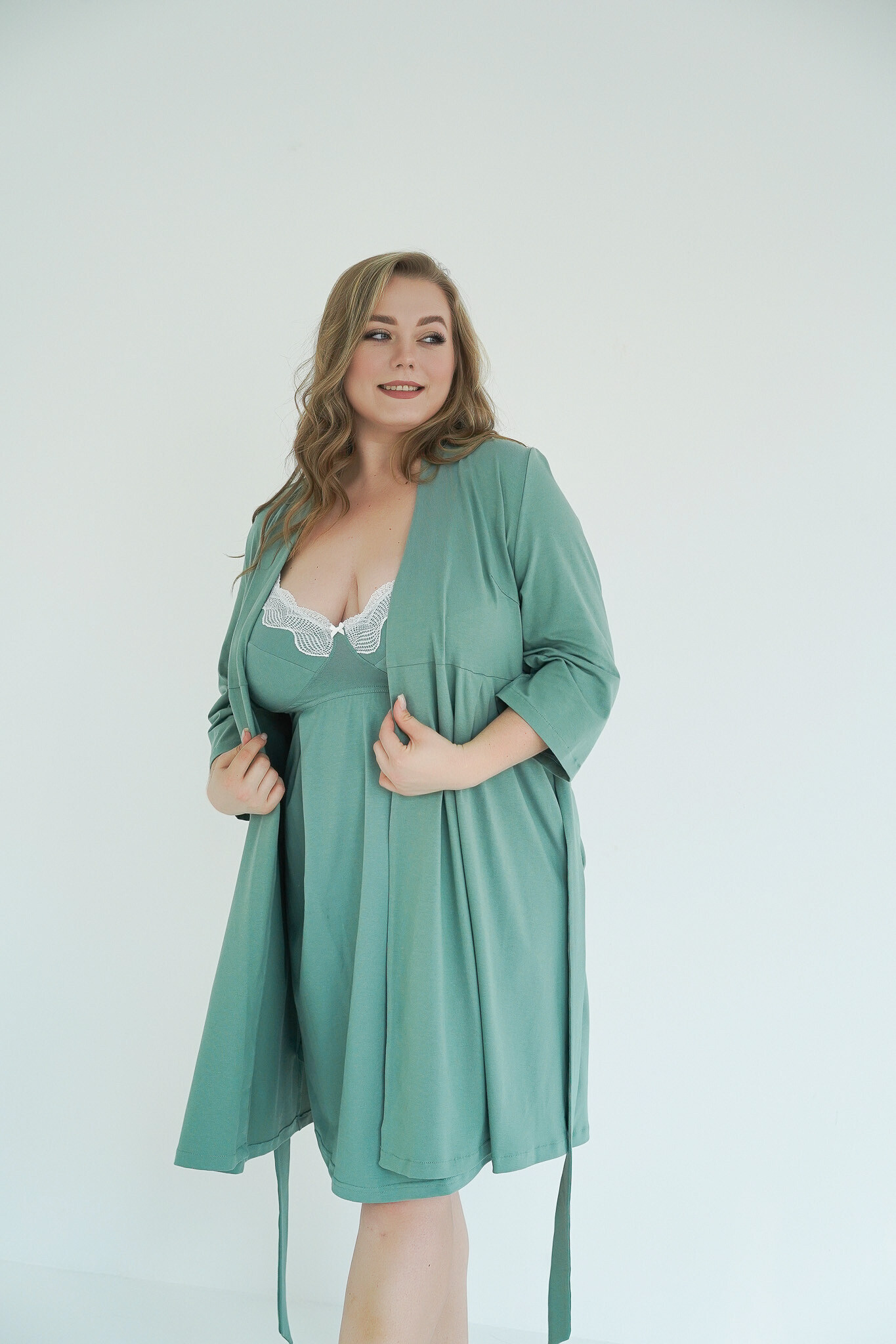 Халат для вагітних та годуючих матусь Soft&Lace - Зелений - Зображення 8