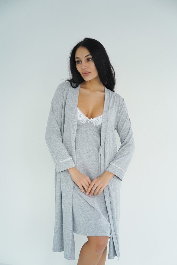 Халат для вагітних та годуючих матусь "Soft&Lace" - Сірий меланж