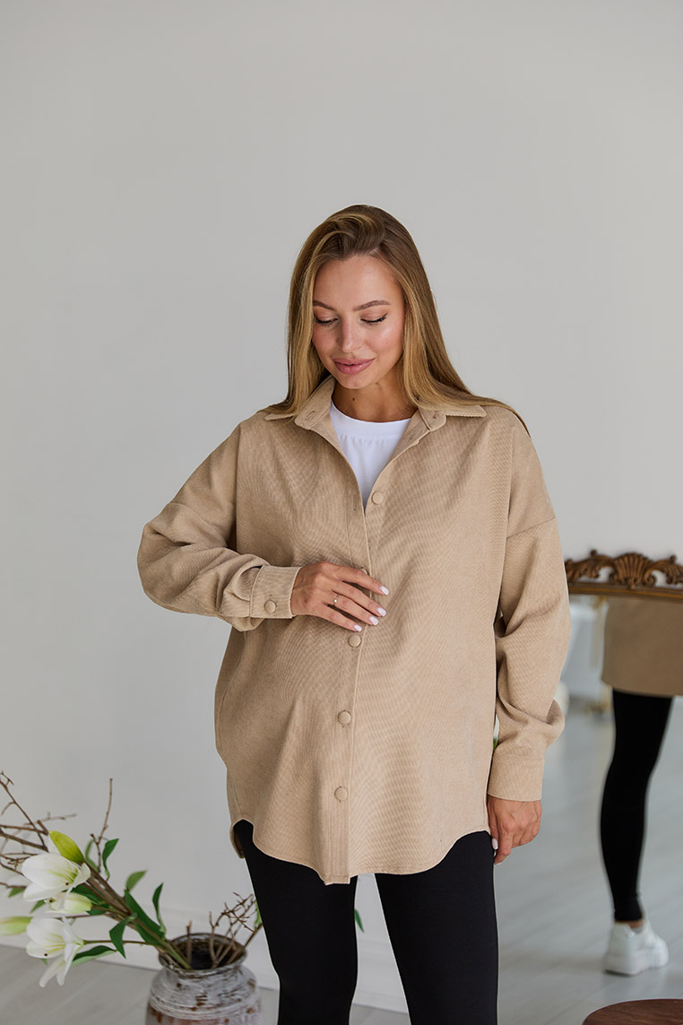 Вельветова cорочка для вагітних Varna - Бежевий - Зображення 3