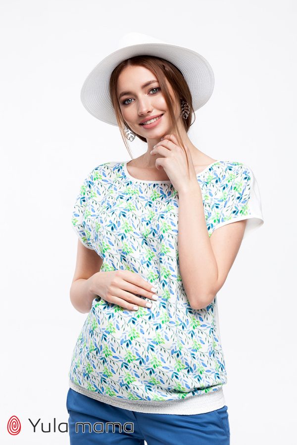 Молочна блузка з принтом гілочки для вагітних та годуючих