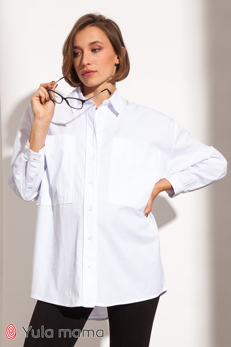 Біла сорочка в стилі oversize для вагітних