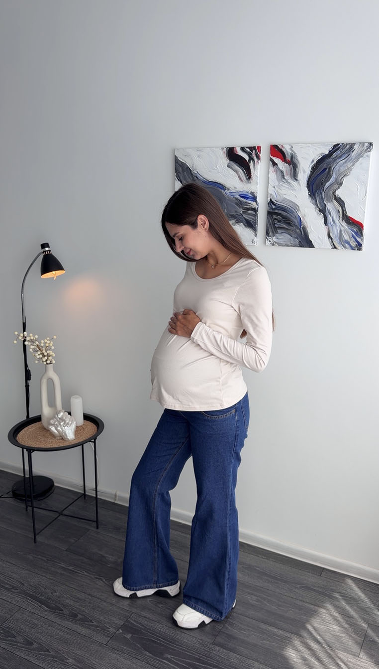 Джинси для вагітних палаццо кльош широкі Bilbao темно сині Lullababe - Зображення 2