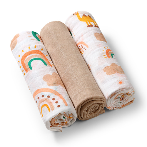 Пелюшки муслинові бавовняні (70х70 см) 3 шт. BabyOno (Кремовий)