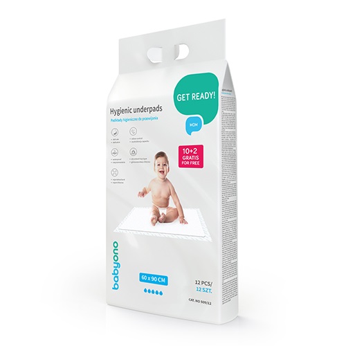 Гігієнічні пелюшки 60x90 см 10 штук + 2 безкоштовно BabyOno