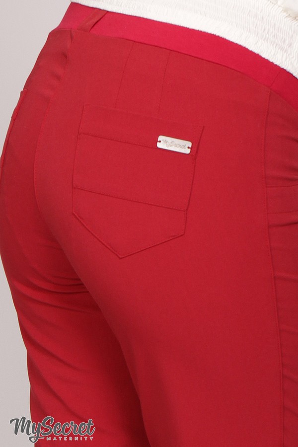 Червоні класичні штани з бандажним поясом для вагітних - Зображення 4